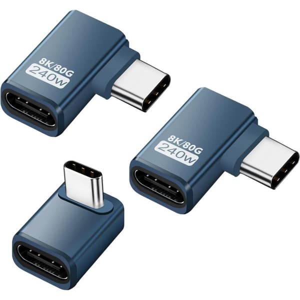 3-pack 90° USB-C förlängningsadaptrar, 80 Gbps USB-C hane till hona, 240W Thunderbolt 5 förlängningskontakt för iPhone 15/16, Team Deck, surfplattor