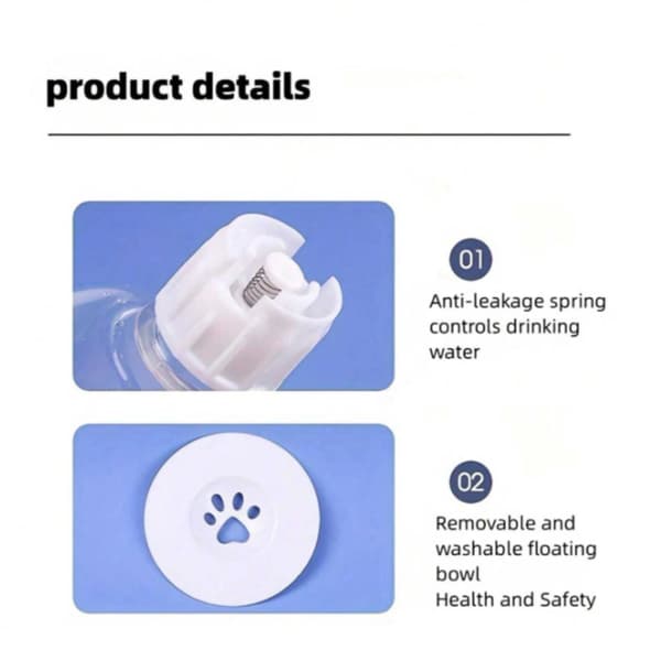 Sæt med mad- og vandskål til kæledyr, dobbeltskåle til katte og hunde, automatisk tyngdekraftsfodret dispenser. White