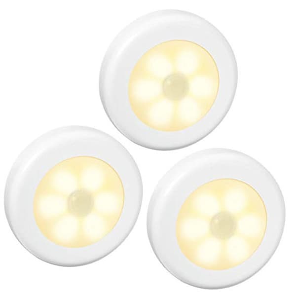 Rund sensorlampe, smart natlampe, LED-sensorlampe, menneskelig infrarød sensorlampe, LED-skabslampe, garderobelys