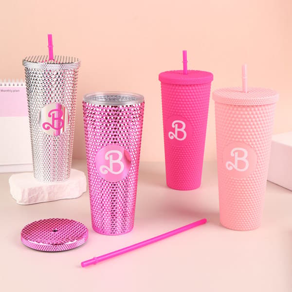 710 ml Barbie glasflaska Barbie rosa mugg med sugrör Kawaii Rosa Pink