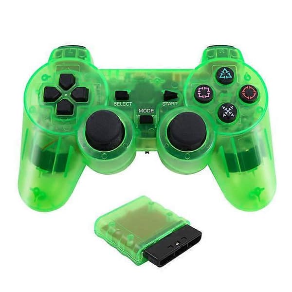 JCD Trådløs Gamepad For Sony PS2-konsoll Joystick 2.4G Dobbel Vibrasjon Støt Joypad USB PC Spillkontroller Clear Green