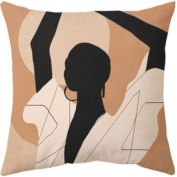 Boho pudebetræk 45x45 cm, sæt med 4 moderne abstrakte kunst pige blade sol sofa dekorative pudebetræk vaskbart linned tekstil pudebetræk