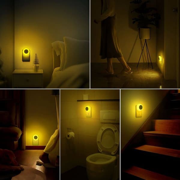 Väggmonterade nattlampor, skymningssensor, 0,5W bärnstensfärgad LED-nattlampa, 2-pack, för vuxna, badrum, hall, kök