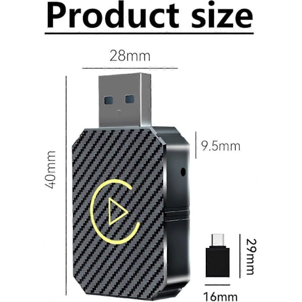 Trådlös CarPlay-adapter 2024 Uppgraderad, Trådlös CarPlay-dongel, Konverterar Trådbunden CarPlay till Trådlös, Plug and Play CarPlay Trådlös Adapter, Passar