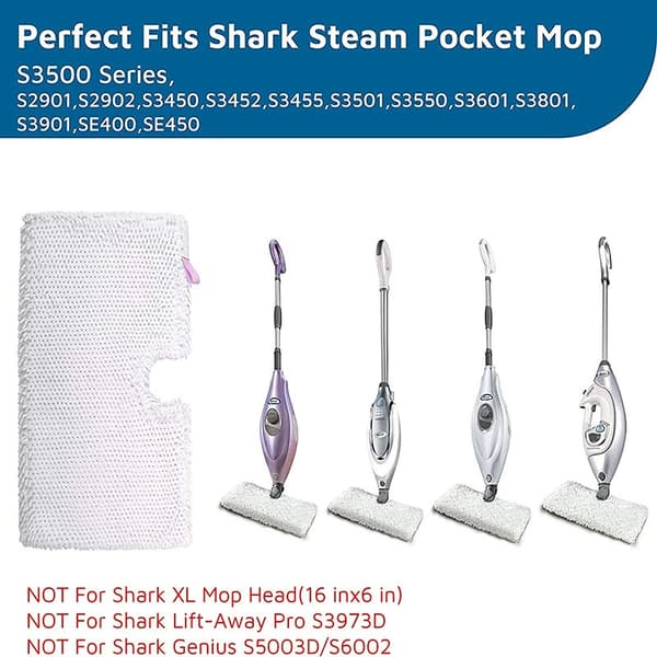 4-pak vaskbare dampmoppepuder, der passer til Shark dampmopper S3501, S3601, S2902 og S3901.
