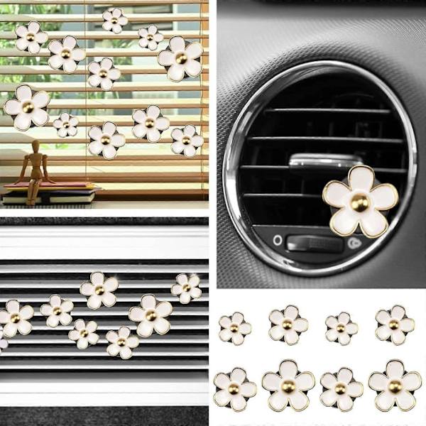 Daisy Luftudluftning Dekorative Clips - 8 Stykker Søde Luftfrisker Udluftningsclips, Bilpynt (Hvid)
