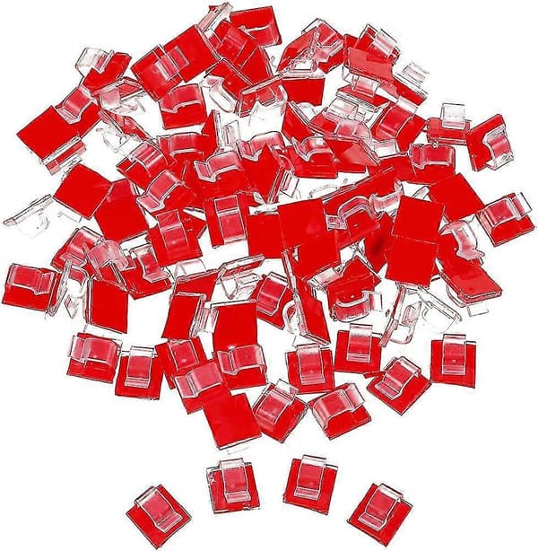 100 stk. kabelholder selvklæbende mini udendørs kabelclips med klæbemiddel Red