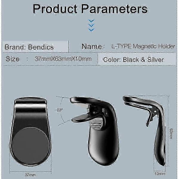 Magnetisk Biltelefonholder [Sæt med 2], Bilmagnet Biltelefonholder på Luftventil 4*5,7cm, Sort