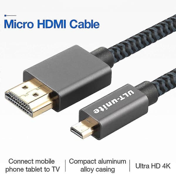 3m Micro HDMI til HDMI 2.0 Han til Han Kabel 4K 60HZ til Mobiltelefon Digitalkamera PC Projektor Silver Style B