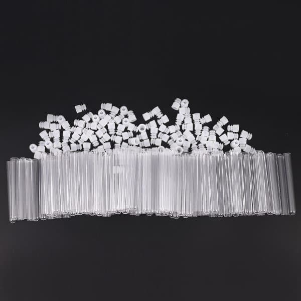 100 st Transparenta Plast Rör med Lock 12x84mm U-Botten Långa Transparenta Provrör Lab Tillbehör