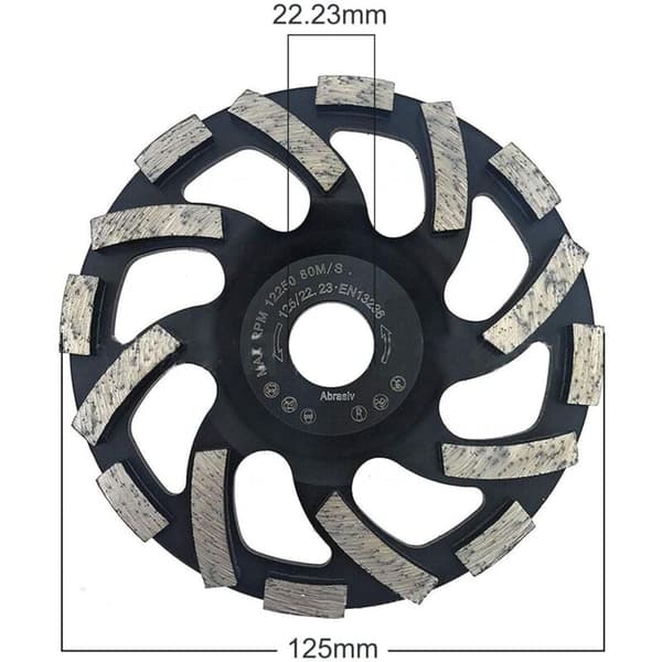 Betonslibeskive, 125 mm slibende diamantslibeskive til slibning af beton, sten, granit, marmor