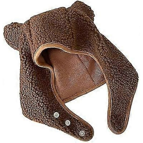 Fleece-mössa med björnmotiv för kvinnor och män - Säkerhetsmössa med magnetisk spänne och öronflikar - Söt utomhusmössa för vinter Brown