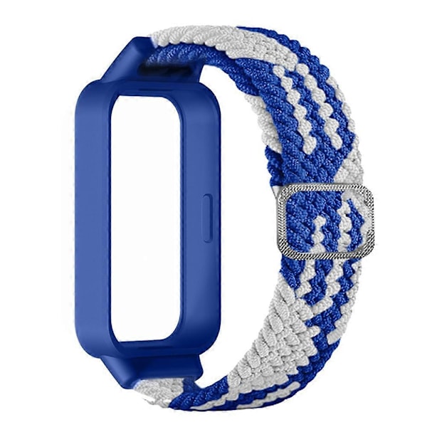Til Xiaomi Smart Band 9 Active Redmi Band 3 Vævet Nylon Rem Snap-On Etui Urrem - Blå Hvid Multicolor Blue White