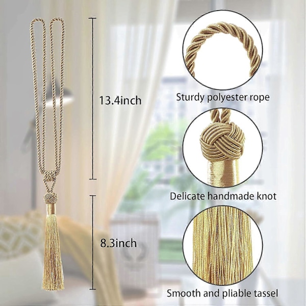 lly 2 kpl Pitkät Hapsunauhat Verhoille Käsintehdyt Punotut Köysisolmut Verhojen Kiinnikkeet Eurooppalaiseen Tyyliin Koristeelliset Verhonpidikkeet Kotiin ja Toimistoon Tuulta Vastaan Gold 2 Pack