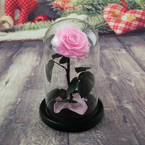 Evig Ros i Glaskupa Romantisk Estetisk Konstgjord Evig Rosblomma i Glaskupa Present Mal Pink