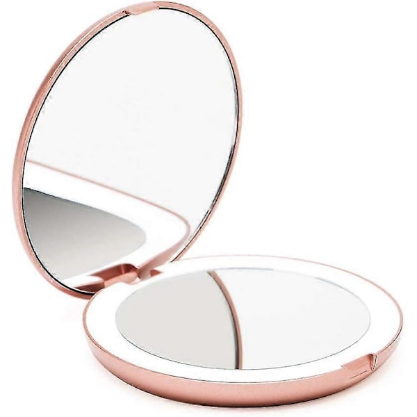 Fancii Led-valaistu matkakosmetiikkapiili, 1x/10x suurennos - Päivänvalo Led, Kompakti, Kannettava, Laaja 5 tuuman leveä valaistu taittuva peili (lumi) Rose Silk White