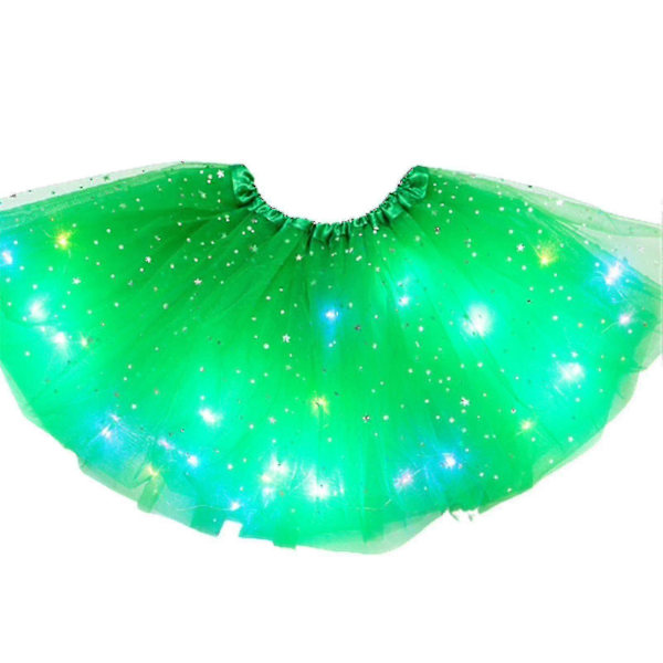 Piger Børn Neon LED Tutu Nederdel Fest Scene Danse Tøj Plisseret Lagdelt Tyl Lysende Green