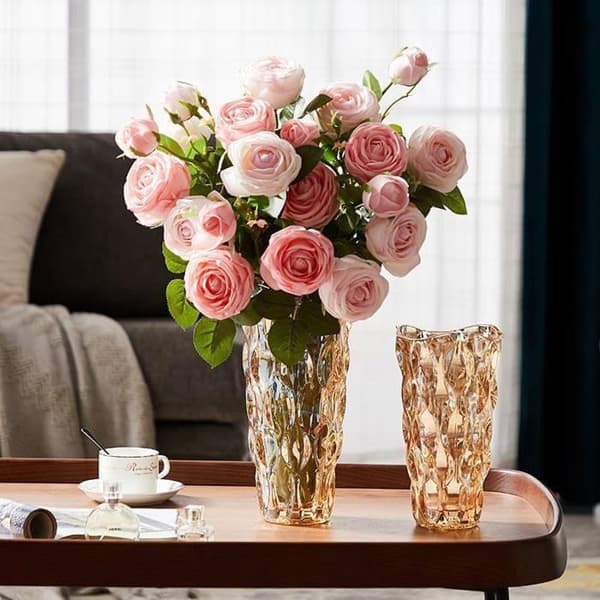 Håndblåst glassvase - 1 stk - Fortykket ravfarget stil - Elegant blomsterdekorasjon - Til stuen