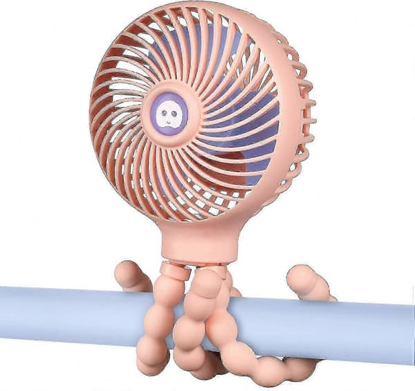 Bærbar Mini Klapvognsventilator Genopladelig Køleenhed til Baby Blæksprutte Design Håndholdt Stander Ventilator pink