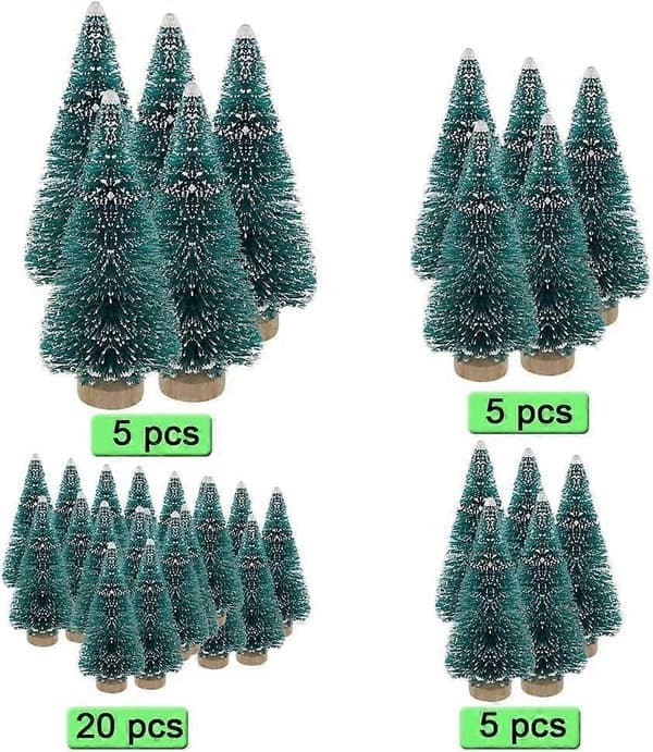 35 Mini Sisaltrær – 4 Størrelser Trebase DIY Jule-/Bord-/Soveromsdekor