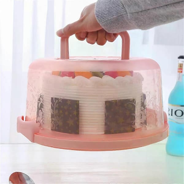 Rund kakeboks i plast Kakefatsholder med låsbart lokk Dessertstativbrett Pink