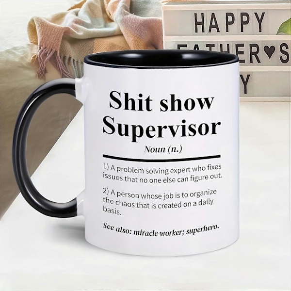 1 stk., Sh*t Show Supervisor Krus, Gave til min chef, Team Manager Gave, Direktør Gave, Chef Takke Gave til Chef, 330 ml Keramisk Kaffekrus, Sommer Vinter Black