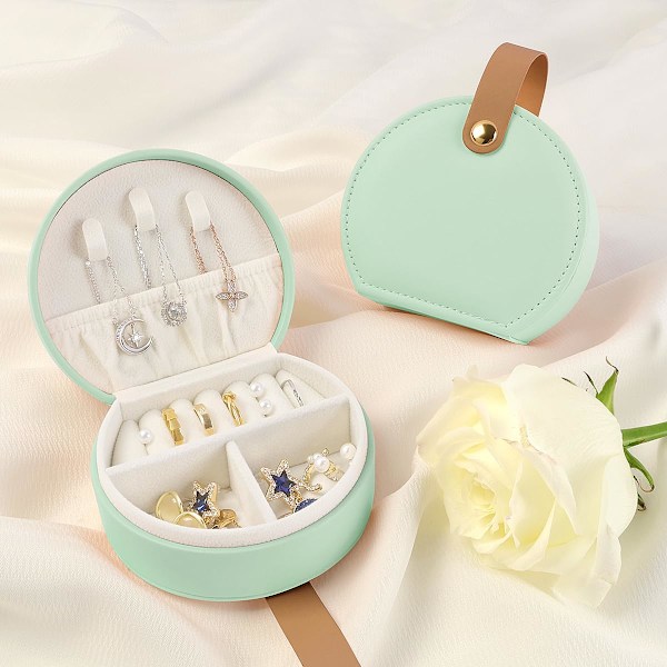 Mini Smyckeskrin Organiser, Resesmyckeskrin för Kvinnor Liten PU-Läder Smyckesförvaringsväska med Blixtlås Bärbar Smyckesgåvoask Bright Green