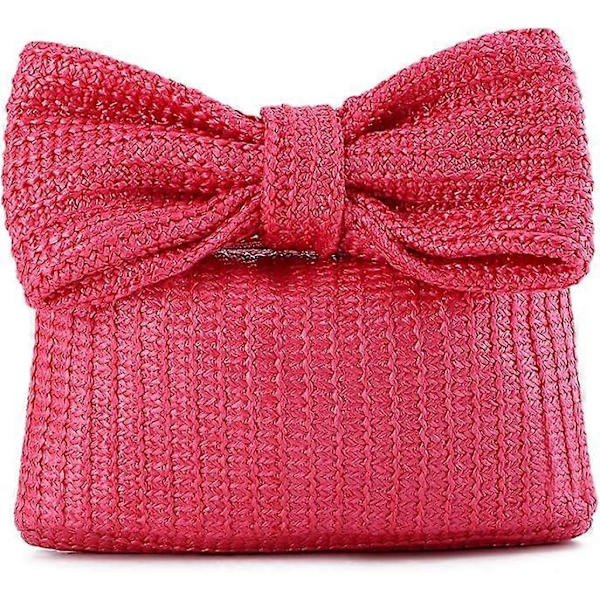 Stråväskor för damer, vävd rosettväska, stråväskor för bröllopsfest, strandväska Rojo Rosa