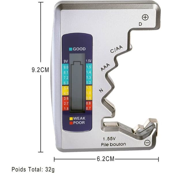 Yleiskäyttöinen digitaalinen paristotesteri AA AAA CDN 9V 1.5V nappiparistoille