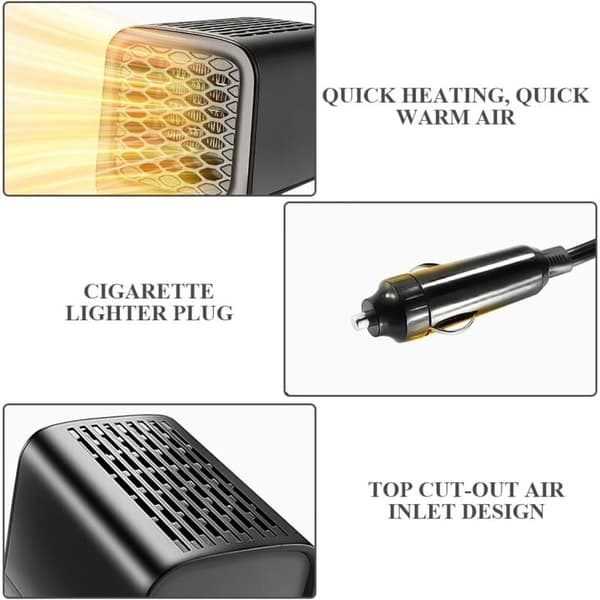12V Bilvarmer, 120W Bilvarmer, Cigarettænder Bilvarmer, 360° Rotation, 2 Tilstande, Bærbar Bilvarmer, Universal Pasform til de fleste biler