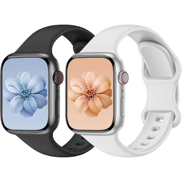 2-pack sportband kompatibel med Apple Watch-band, dam och herr, uppgraderat mjukt silikonband, ersättningsband för iWatch Series Black/White 38/40/41mm