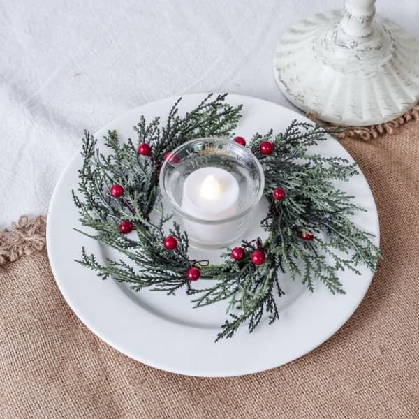4 st röda bärkransar jul ljusringar konstgjorda 20 cm ljushållarringar