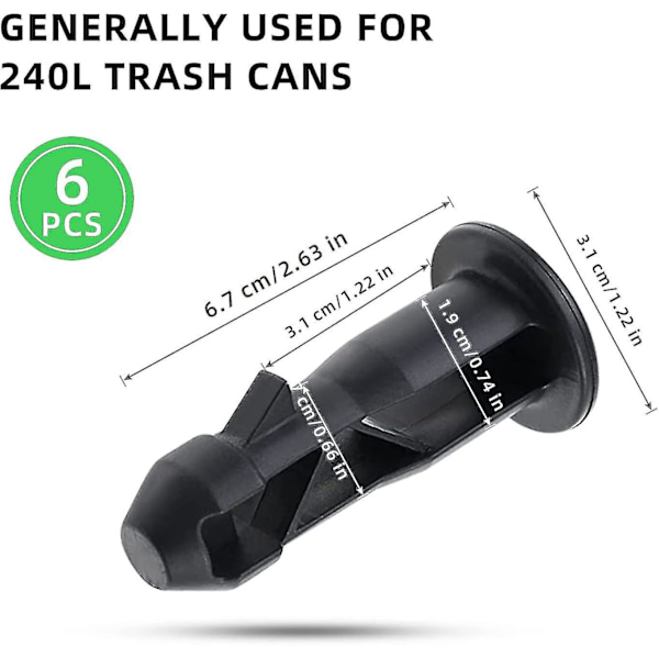 3 paria pyörällisen roskasäiliön kannen saranatappeja, 67 mm x 31 mm mustaa muovia, sopii 240 litran kotitalouksien pyörällisiin roskasäiliöihin