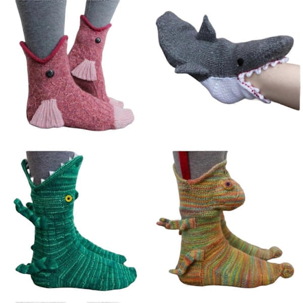 Julstickade Krokodilsockor Djursockor Unisex Nyhet Vinter Varm Gåva chameleon