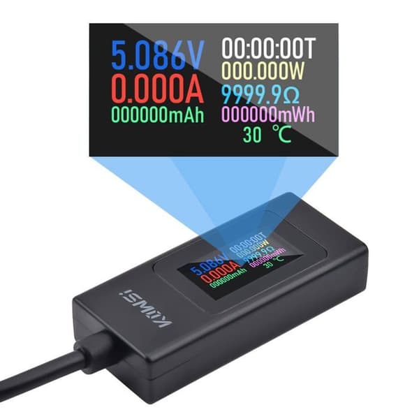 USB-C-testare voltmeter amperemeter 4-30V 0-6,5A effektanalys temperatur snabbladdning PD QC