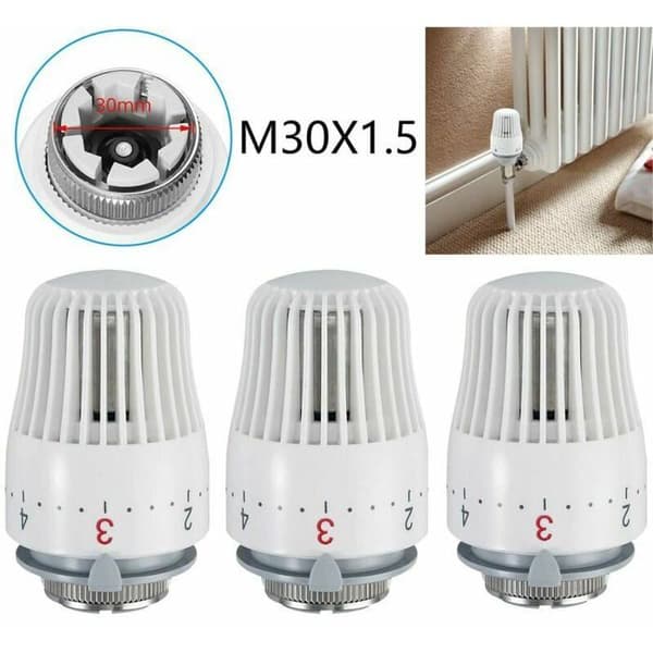 Sæt med 2 termostathoveder, erstatningshoved til M30 x 1,5 radiatorventil, termostatisk radiatorventil
