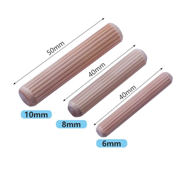 100 stk. 6/8/10 mm Tredybler Rillede Solid Konstruksjon Trebearbeiding Massivt Tre Fasfasede Runde Sporede Plugger for Håndverk Mengxi 8mm