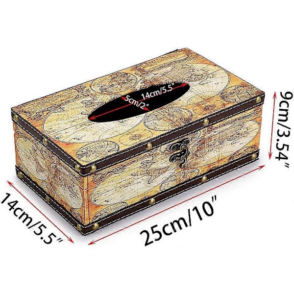 Retro Tissue Box Holder, Tissue Organizer Rektangulær Træ + PU Tissue Box Cover (Gult Kort)