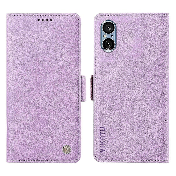 Läderfodral med stativ och plånboksfunktion för Sony Xperia 5 V Purple