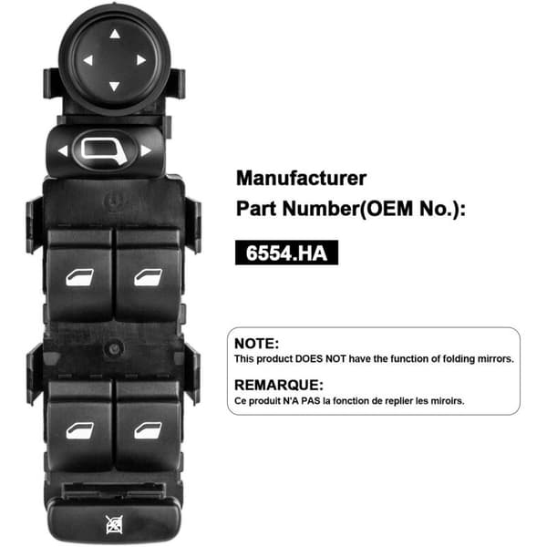 Elektrisk vindusbryter for Citroën C4 2004-2010 Hovedbryter 6554.HA