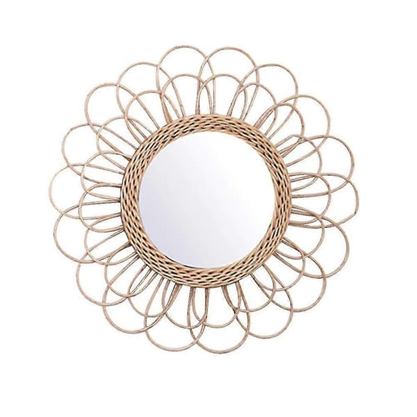 Hängande Spegel Rotting Solros Cirkulär Väggspegel Dekor Boho Vide Sminkspeglar