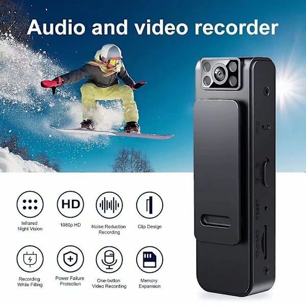 L8 Mini Kamera Video Lydopptaker HD 1080P Konferanse Utendørs Sport Loop-opptak Videokamera Lavalier Kamera Magnetisk Klips Camera with 64GB card