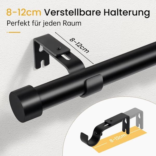 Gardinstang i metal - 1 stk. - Sort stål 25 mm - Udtrækkelig 80-218 cm - Til stue og soveværelse