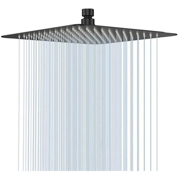 Sort brusehoved, 20 cm regnbruserhoved, firkantet brusehoved i rustfrit stål, brusehoved mod kalkaflejringer