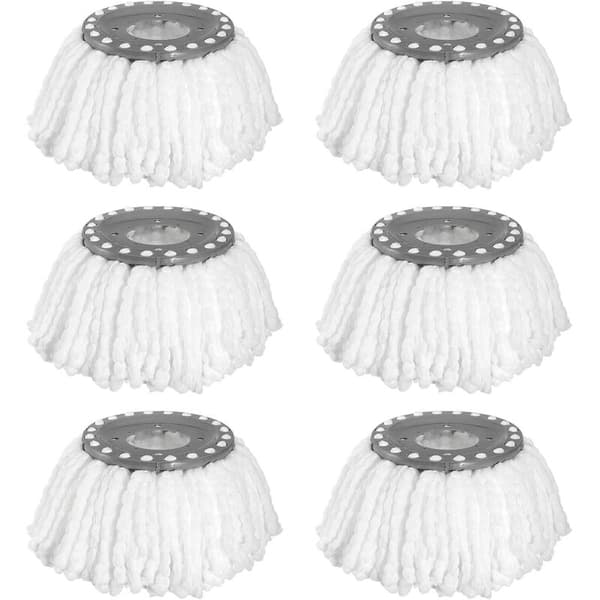 6 stk. mikrofibermopphode, rundt erstatningsmopphode med 360° roterende design, universelle runde frynsemopshoder for standard roterende mopp