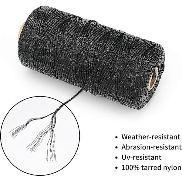 Sort Nylonsnor (2 mm, 130 m) - Vejrbestandig, Rivfast Snor til Havearbejde, Håndværk