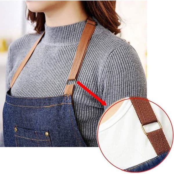Køkkenforklæde - 2 Stykker - Denim Bomuld - Justerbar Unisex - Kok, Tjener, Gartner - 70x74 cm