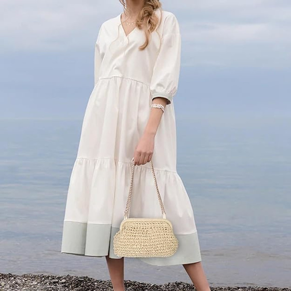 Strå Clutch Taske til Kvinder, Crossbody Raffia Clutch Taske Strå, Skuldertasker Kvinder Strå Clutch (Beige)