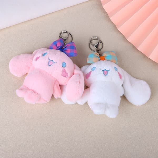 Tecknad Cinnamoroll Plysch Nyckelring Fylld Hunddocka Nyckelring - Hög Kvalitet Vit