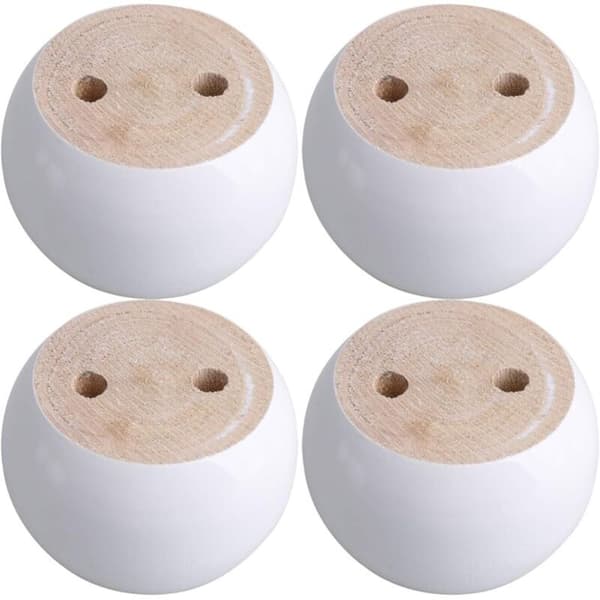 Set med 4 runda möbelben i vit eukalyptus, 8 x 8 x 5 cm. Kan bära en vikt på cirka 100 kg.